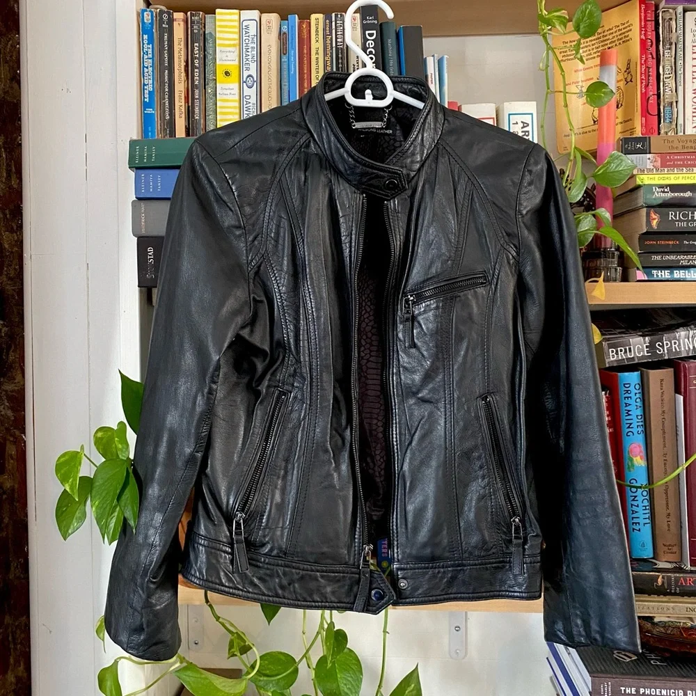 Wilson Genuine Leather Cropped Moto Jacket - Picture 3 of 7